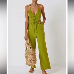 Anthropologie Daily Practice Kit Kat Wide Leg Jumpsuit Green Chartreuse